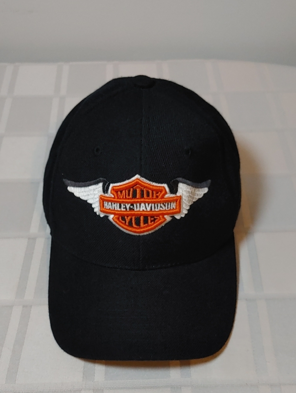 Harley-Davidson Black Cap with Orange and White Logo, Adjustable Velcro Strap